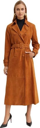 Nour Hammour Tate Suede Trench - Dames - Trenchcoats - Bruin - M - Leer - Jassen