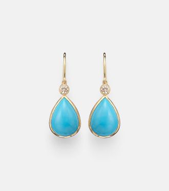 Ileana Makri 14kt gold (585/1000) drop earrings with turquoises and diamonds