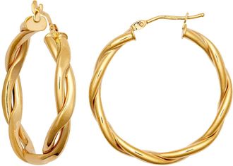 Jewelco London 9ct Gold Double Tube Plait 4mm Hoop Earrings 30mm - JER788A