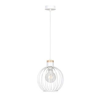 Wonderlamp L&aacute;mpara colgante con pantalla de metal en rejilla blanco y madera