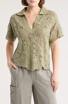 Democracy Short Sleeve Open Stitch Polo in Deep Seagr at Nordstrom Rack, Size X-Large