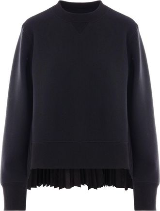 sacai panelled crew-neck sweatshirt - women - Cotton/Polyester - 2 - Black