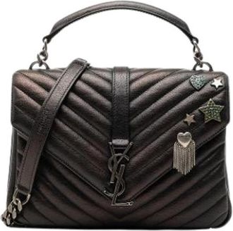 Saint Laurent Pre-owned College Satchel - Dames - Vintage Handtas - Zwart - ONE Size - Leer - Vintage