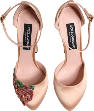 Dolce & Gabbana Womens Pink Block Heels Ankle Strap Sandals Shoes Viscose Silk