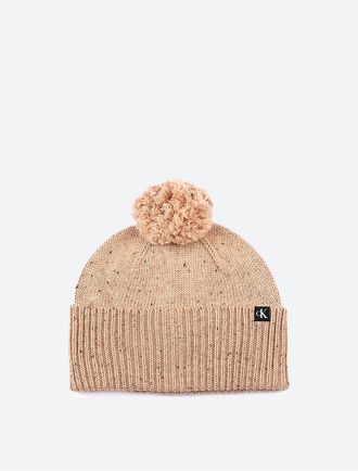 Calvin Klein Womens Monogram Logo Pom-Pom Beanie - Pink