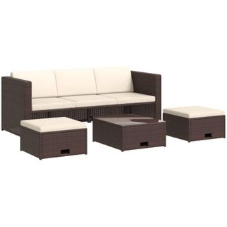 vidaXL Set Muebles De Jard&iacute;n 4 Piezas Y Cojines Rat&aacute;n Sint&eacute;tico Marr&oacute;n Vidaxl