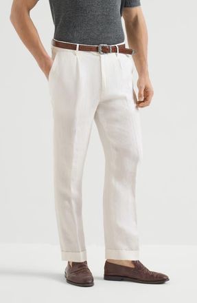 Brunello Cucinelli Gabardine garment dyed trousers in Snow at Nordstrom, Size 56 It