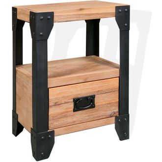 vidaXL Vidaxl - Mesita De Noche De Madera Maciza Acacia Y Acero 40x30x54 Cm
