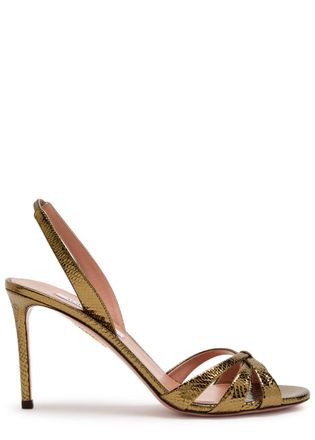 Aquazzura Aquazzura Tati 85 Metallic Crocodile-effect Sandals - Gold - 38 (IT38 / UK5)