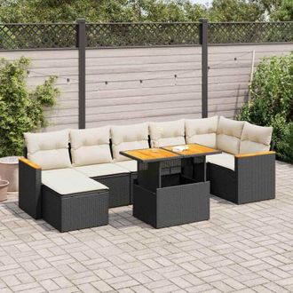 vidaXL Set Sof&aacute;s Jard&iacute;n Y Cojines 8 Pzas Rat&aacute;n Sint&eacute;tico Acacia Negro Vidaxl