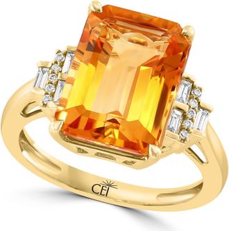 Effy 14K Yellow Gold Emerald-Cut Citrine Diamond Statement Ring in 14K Gold at Nordstrom, Size 7