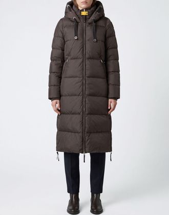 Parajumpers Long Quilted Nylon Down Jacket with Hood and Zip Closure