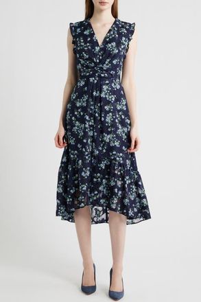 Anne Klein Floral High-Low Midi Dress in Deep Navy Multi at Nordstrom, Size 10