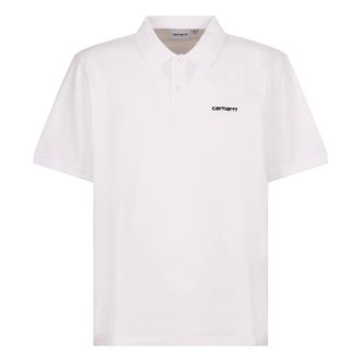 Carhartt Work in Progress Script Polo Garment Washed Piqu&eacute; - male - Carhartt Wip - T-Shirts - White - XL - Tops