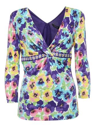 Versace 2024 floral-print V-neck top - women - Acetate/Viscose/Polyamide - 46 - Purple