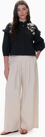 Rebecca Taylor Lydia Applique Top in Noir at Nordstrom, Size X-Large