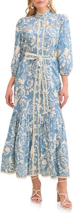 Avec Les Filles Cotton Poplin Floral Maxi Dress in Blue Vintage Floral at Nordstrom, Size 4
