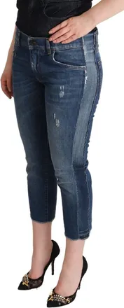 Dolce & Gabbana Womens Blue Washed Mid Waist Denim Logo Cropped Jeans Cotton Clothing