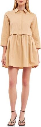 English Factory Long Sleeve Mini Shirtdress in Taupe at Nordstrom Rack, Size X-Small