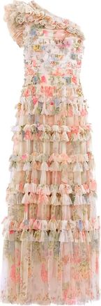 Needle & Thread Lisette ruffled one-shoulder dress - women - Recycled Polyester/Recycled Polyester - 14 - Neutrals