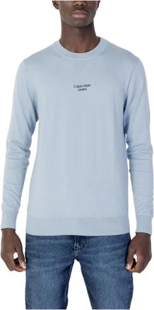 Calvin Klein Jeans Heren Trui met Lange Mouwen in Lichtblauw - Heren - Ronde hals truien - Blauw - XS - Katoen - Truien & Vesten