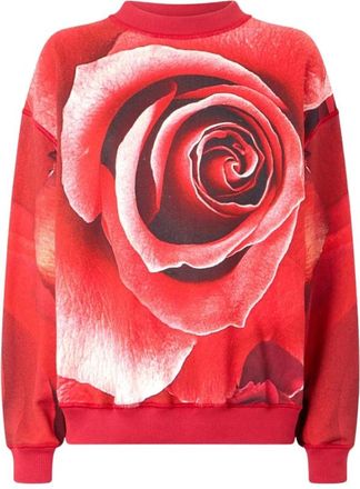 Roberto Cavalli Sweatshirt Met Maxi-Rozenprint - Dames - Sweatshirts - Rood - S - Katoen - Hoodies & sweatvesten