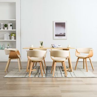 vidaXL Vidaxl - Sillas De Comedor 6 Uds Madera Curvada Y Cuero Sint&eacute;tico Crema