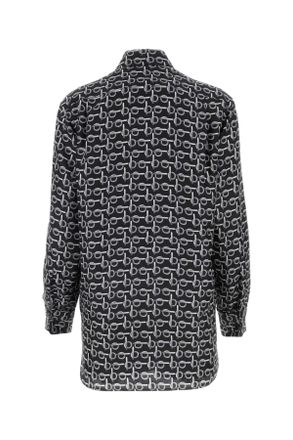 Burberry Womens Printed Silk Shirt Silverblack Exterior: Camicie