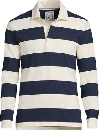 Lands End Long Sleeve Rugby Shirt in Lunar Navy/ivory Stripe at Nordstrom, Size Xx-Large