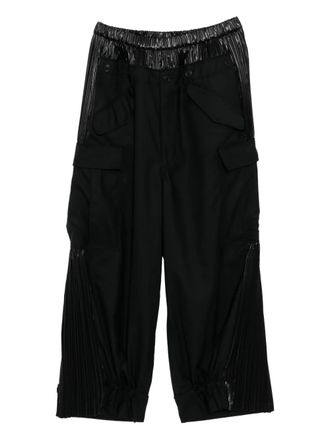 Junya Watanabe pleated-panel cargo-pocket trousers - women - Wool/Plastic - M - Black