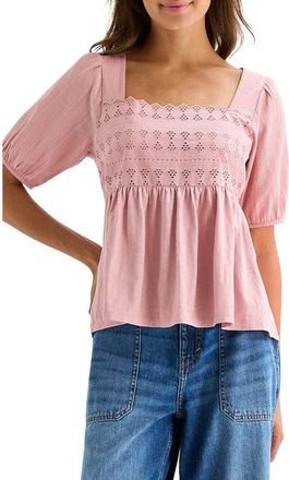 Lucky Brand Schiffli Square Neck Cotton Top in Pale Mauve at Nordstrom Rack, Size X-Small