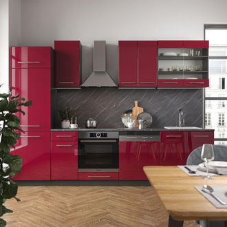 Vicco Mueble De Cocina Fame-line, Burdeos Brillo Intenso/antracita, 300 Cm Sin Encimera