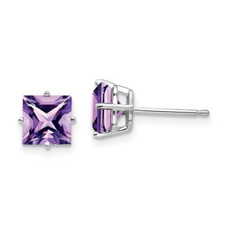 Diamond2Deal 14k White Gold 6mm Princess Cut Amethyst Earrings