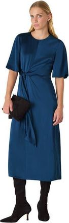 Whistles Satin Twist Waist Midi Dress in Blue at Nordstrom, Size 12