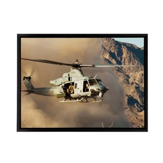 Artery8 Military USA Marines Helicopter UH 1Y Venom Framed Canvas Wall Art Print in Brown | Size: W24 x H32