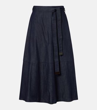 Max Mara Belted denim midi skirt
