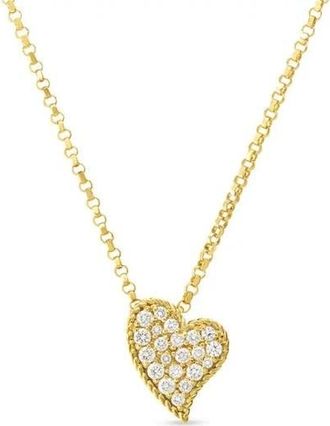 Roberto Coin 18K Yellow Gold Princess Small Diamond Slanted Heart Necklace - 7771635Ay18x