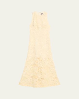 Lela Rose Lattice Floral Guipure Sleeveless Maxi Dress
