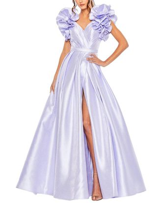 Mac Duggal Flutter Sleeve V Neck Front Slit Ball Gown