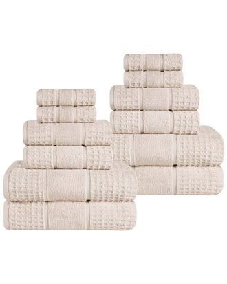 Superior 12Pc Zero Twist Cotton Waffle Honeycomb Plush Soft Absorbent Towel Set