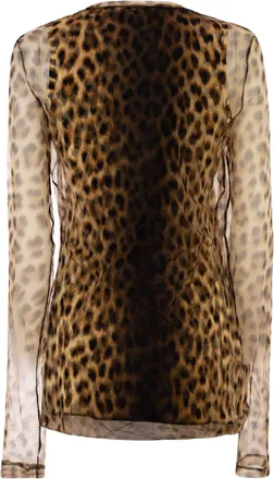 Sportmax Womens Top Tulle Animalier Brown-Beige Polyamide Tops Brown/beige