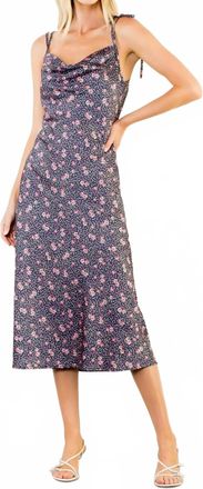 THML Clothing Tie Shoulder Flower Dress In Navy
