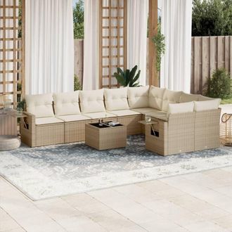 vidaXL Juego De Sof&aacute;s Jard&iacute;n Con Cojines Beige 10 Pzas Rat&aacute;n Sint&eacute;tico Vidaxl
