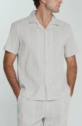 7 Diamonds The Verve Striped Camp Shirt in Blue at Nordstrom, Size Xx-Large