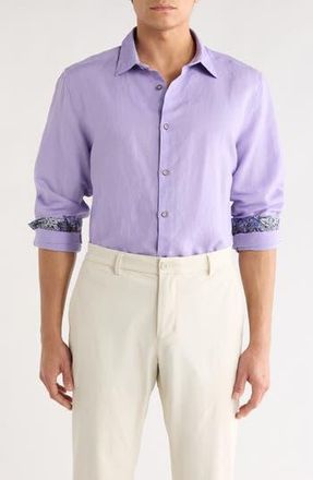 Robert Graham Davis Linen & Cotton Woven Button-Up Shirt in Purple at Nordstrom Rack, Size Xx-Large