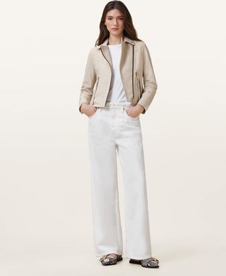 AllSaints Womens Lamb Leather Dalby Slim Fit Leather Biker Jacket, Size: UK 14/US 10