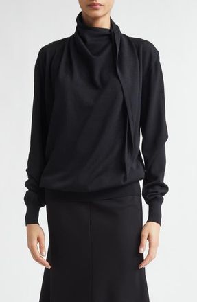 Jil Sander Scarf Tie Virgin Wool Sweater in Black at Nordstrom, Size 8 Us