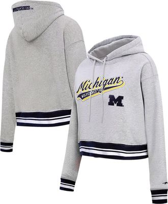 Pro Standard Womens Pro Standard Heather Gray Michigan Wolverines Script Tail Fleece Cropped Pullover Hoodie at Nordstrom, Size Xx-Large