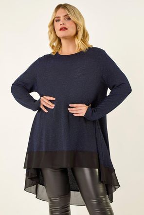 Roman Glitter Chiffon Hem Tunic Top