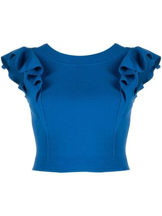 Liu Jo ruffled crop knitted top - Blue